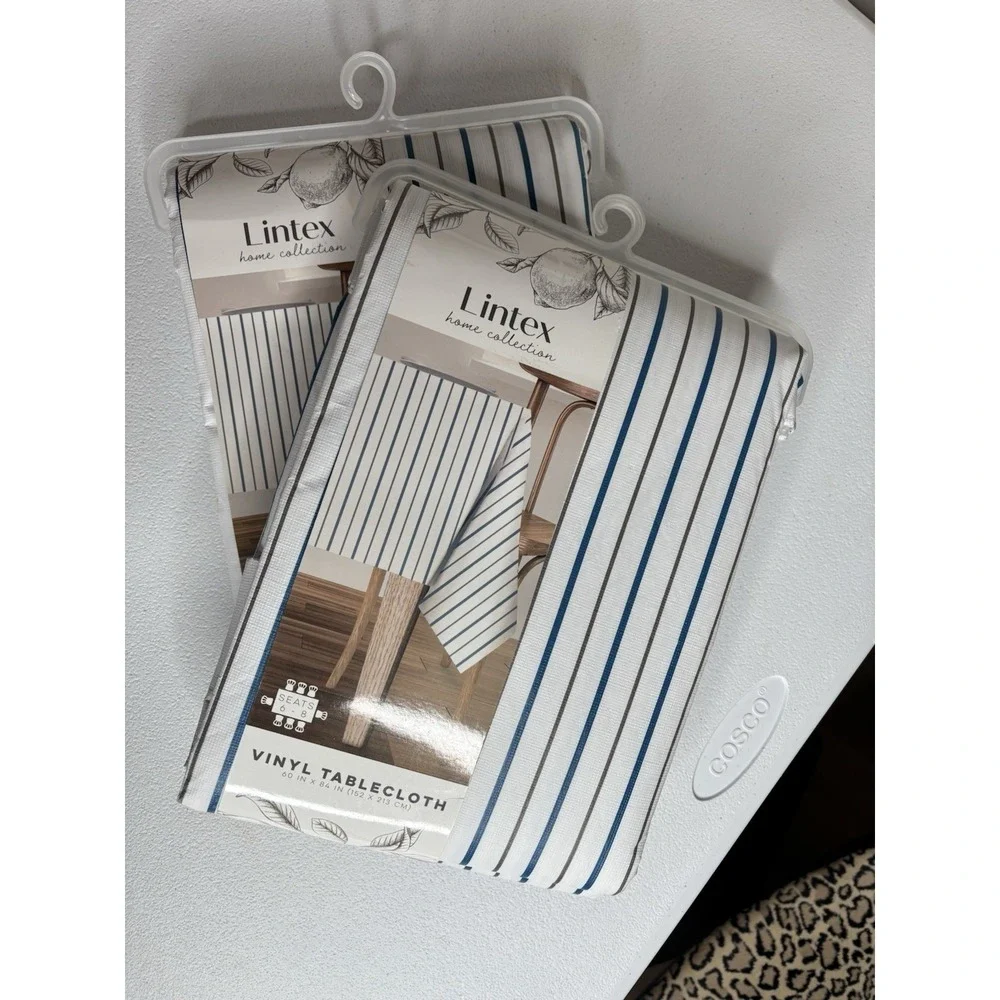 Lintex Vinyl Tablecloth Home Collection Rectangle French Stripe Lot Of 2 New